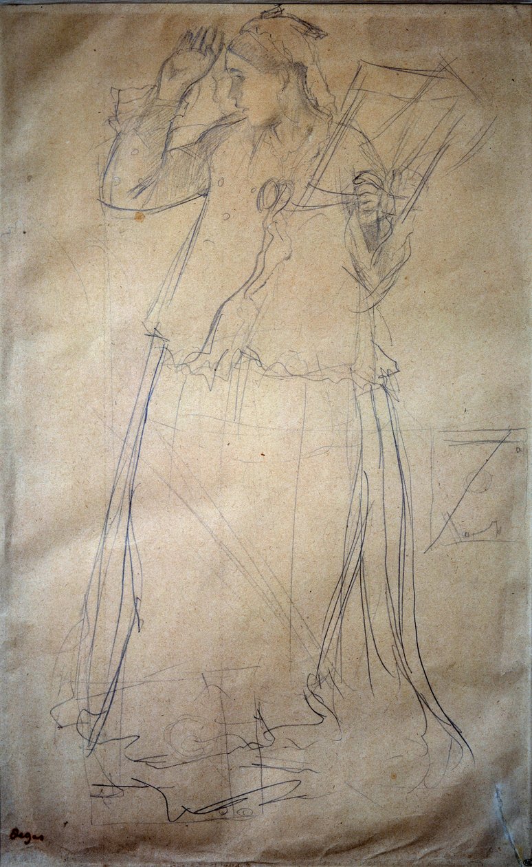 埃德加·德加（Edgar Degas，1834-1917 年）19 世纪巴黎卢浮宫博物馆在铅矿唱歌的年轻女子绘画 作者 埃德加·德加