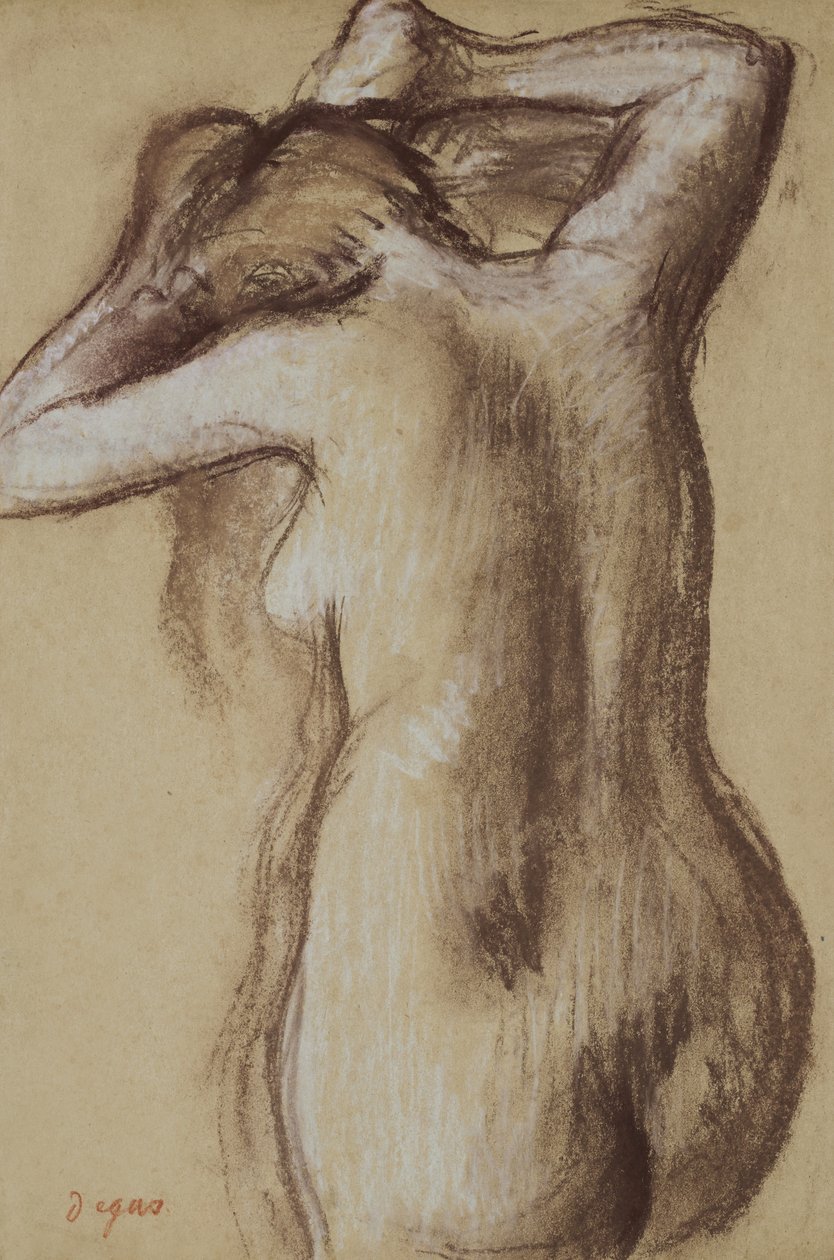 梳头的年轻裸女，约 1889-90 年（纸上粉彩画） 作者 埃德加·德加