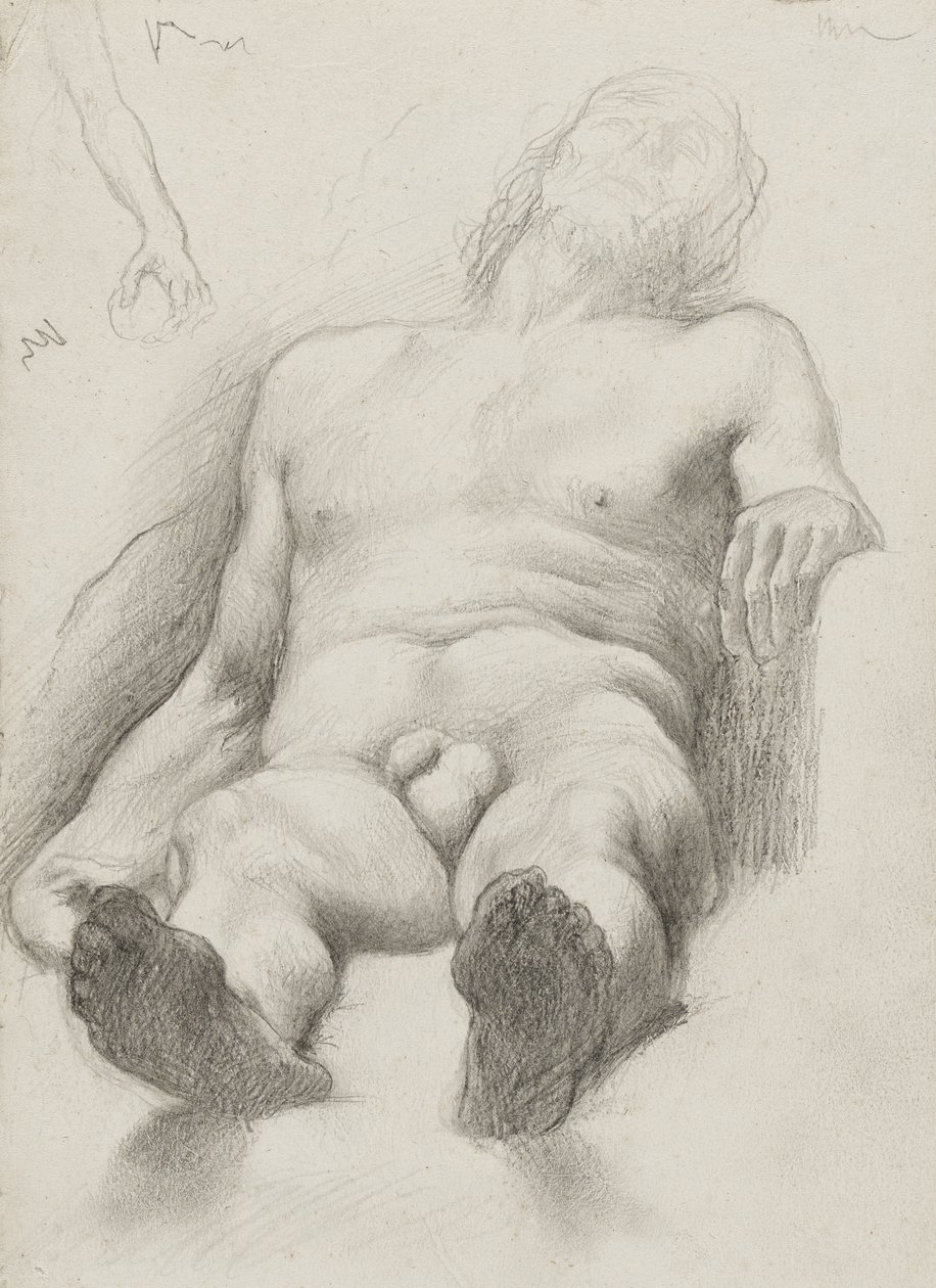 研究 -  Lying Man，1856-58（彩色纸上的石墨） 作者 埃德加·德加