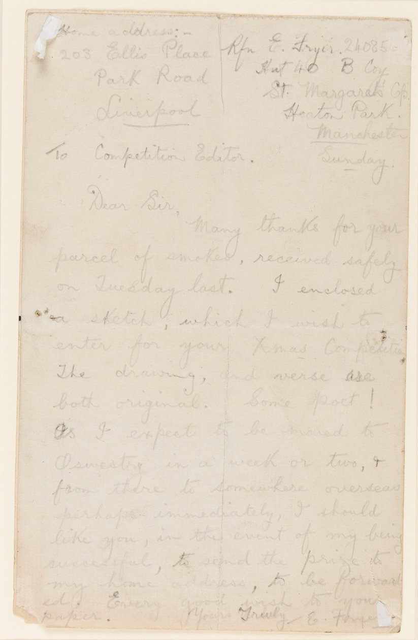 给报纸竞赛编辑的信，1914-18 作者 埃德加·弗莱尔