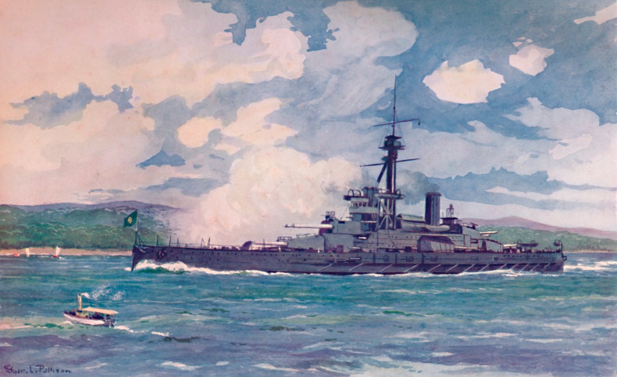 接近里约热内卢的巴西超级无畏米纳斯山脉，1914年 作者 埃德加·帕蒂森