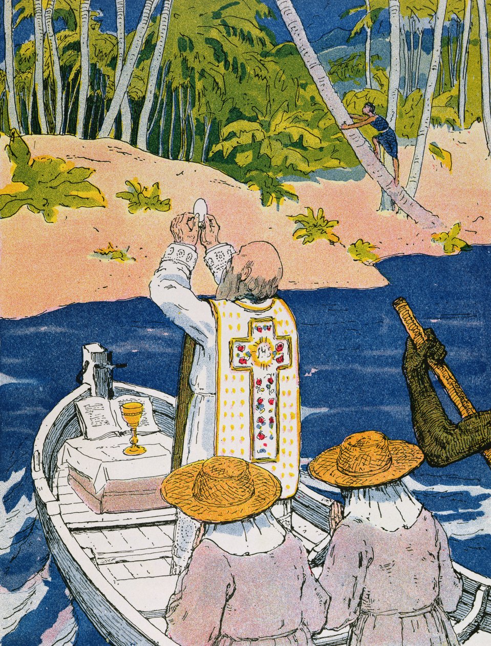 在泻湖做弥撒》，乔治-戈约（1869-1939 年）1933 年创作的《A la Conquete du Monde Paien》插图（彩色石版画） 作者 埃德加·麦克桑斯