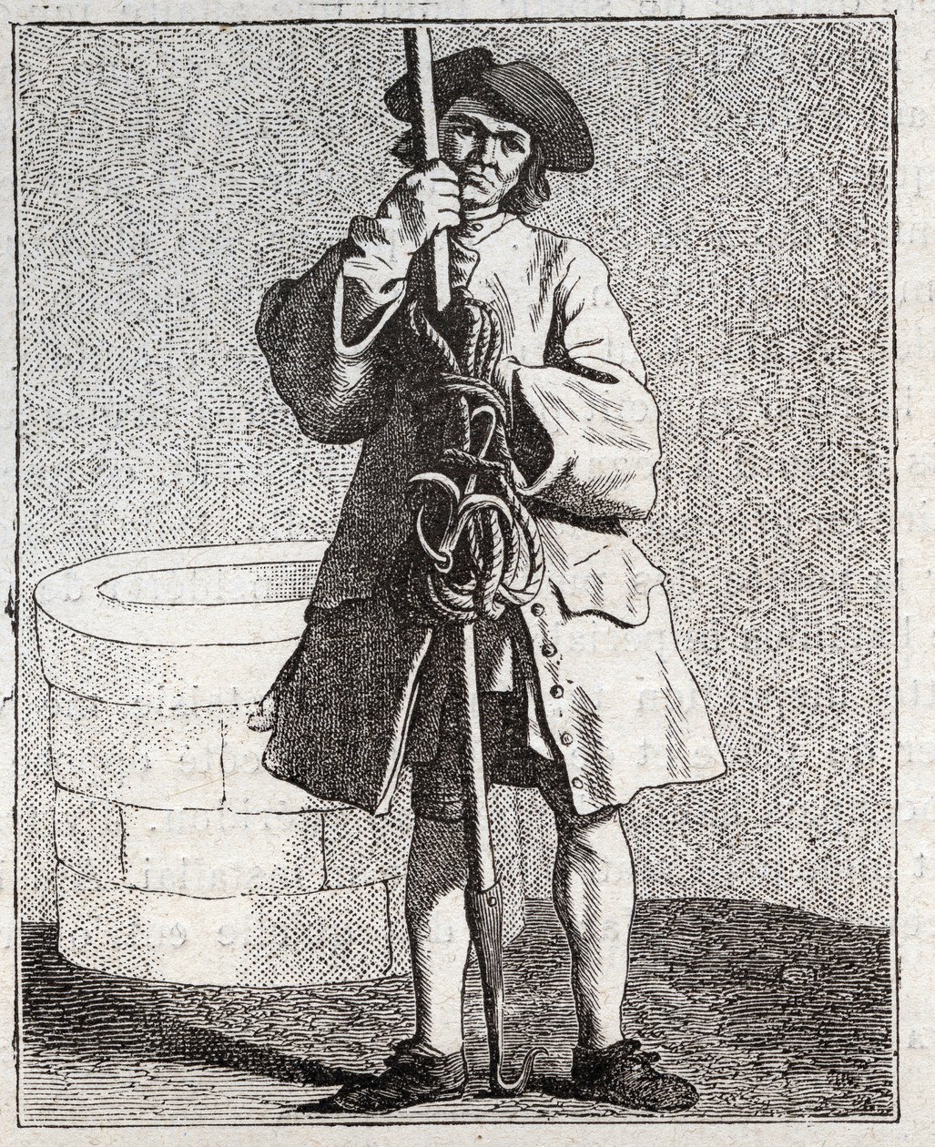 水井清洁工--《Pepetit metier de Paris》（取自下层民众的研究，或巴黎的呼声）--由埃德蒙-布沙东（1698-1762）雕刻。 作者 埃德梅·布查顿
