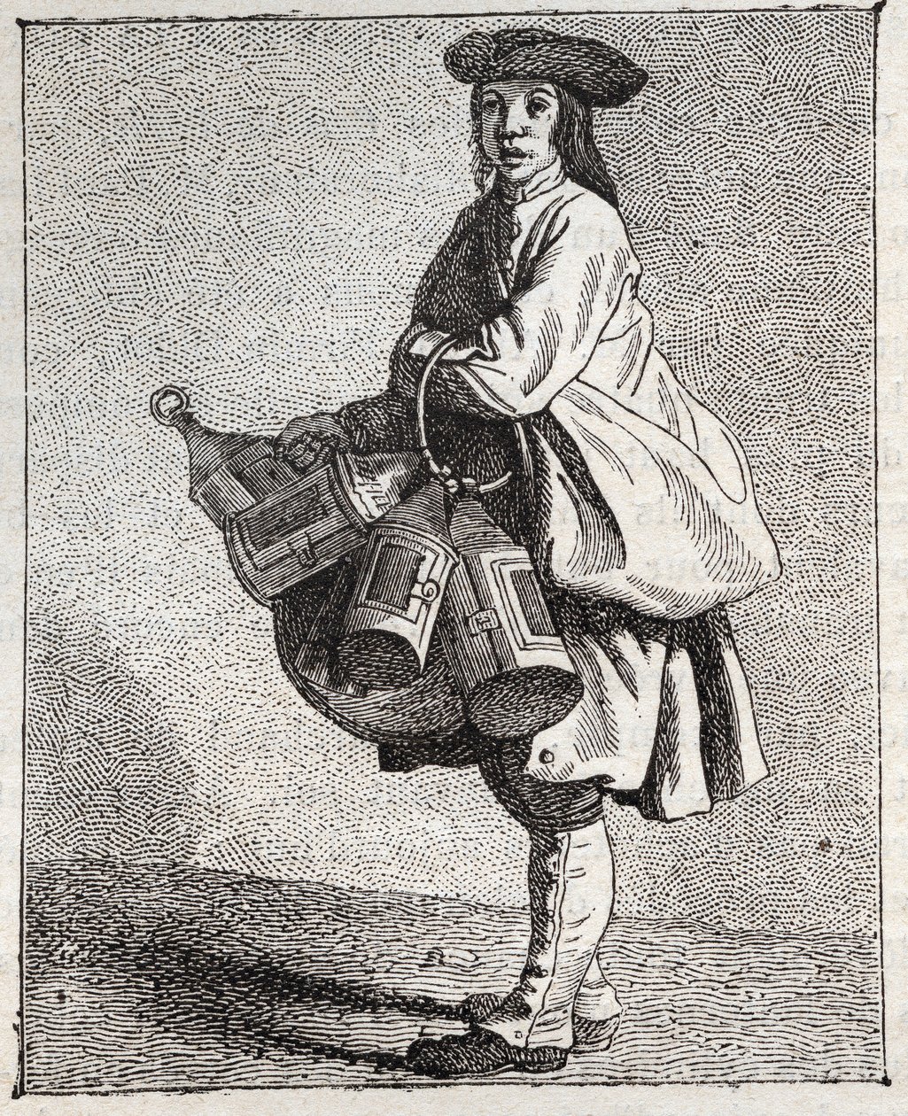 灯笼商人--Pepetit metier de Paris（取自下层人民的研究，或巴黎的呼声）--Edme Bouchardon（1698-1762）的版画。 作者 埃德梅·布查顿