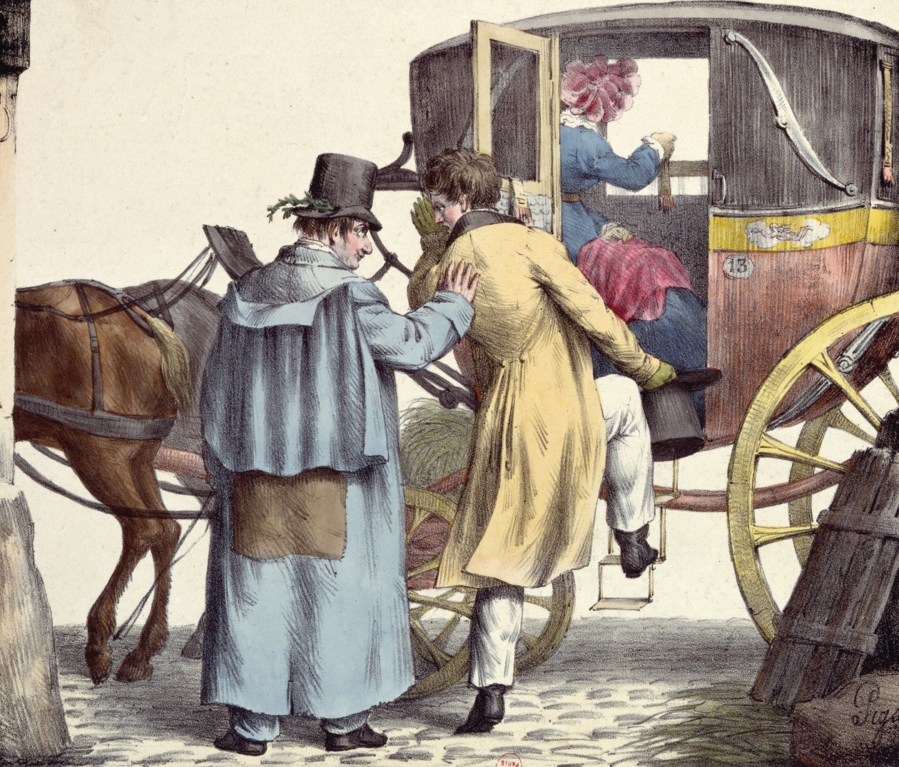 我们要去哪里？...始终直线前行，来自Moeurs Parisiennes系列的漫画，由Langlume刻，1825年 作者 埃德梅·吉恩（Pedal）之后