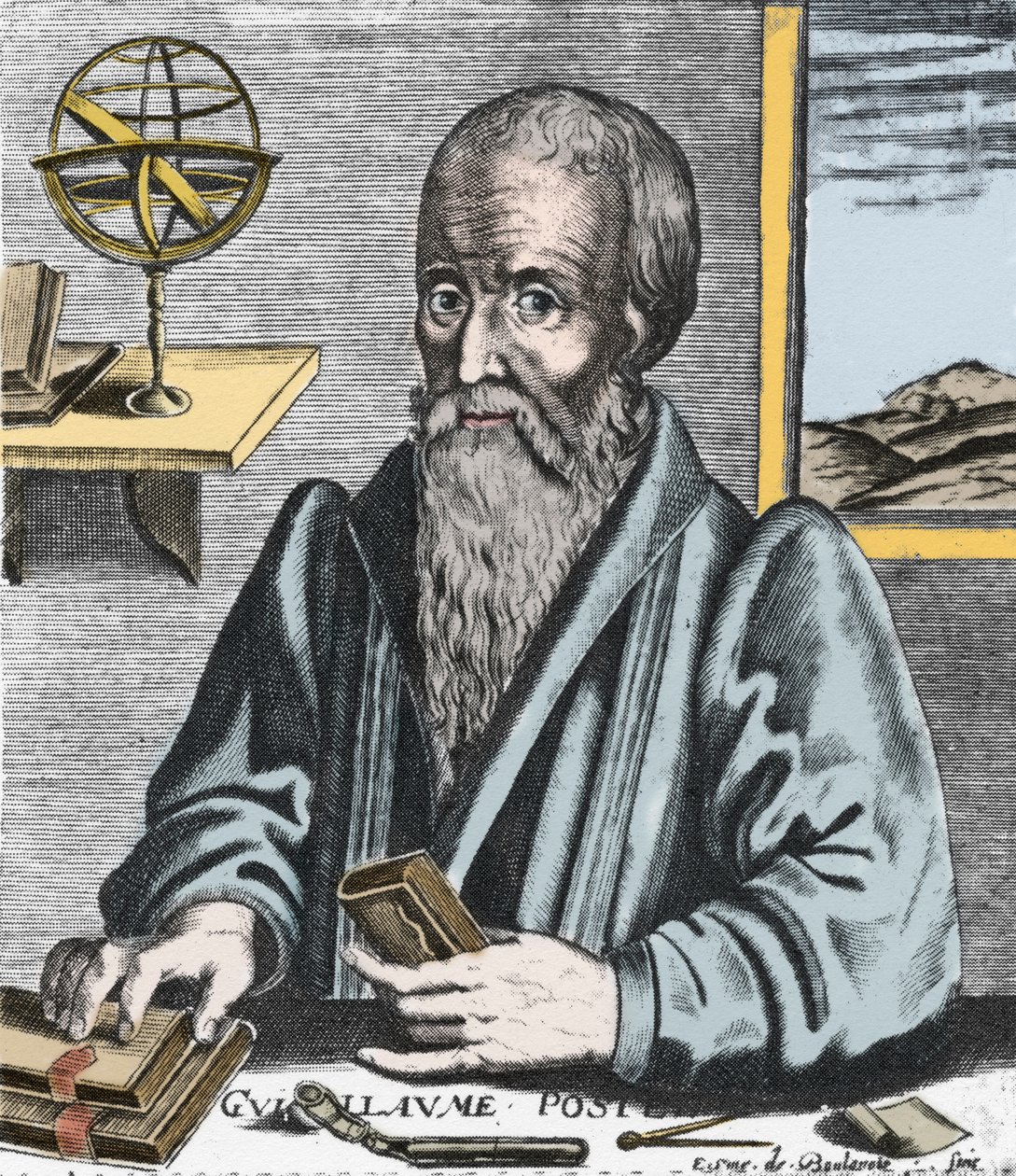 威廉-波特尔（1510-81）的肖像 - 纪尧姆-波特尔（1510-1581）的肖像，法国天主教教派的东方学家、语言学家和神学。埃德蒙-德-布洛诺瓦的雕刻作品。 作者 埃德米·德·布洛诺瓦（Edme de Boulonois）