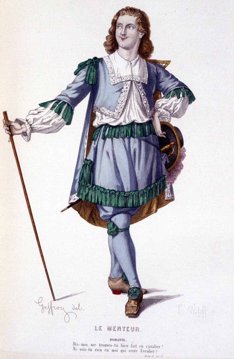 Le Menteur》喜剧中的人物Dorante - 全剧。(科尔内耶戏剧集)格夫罗伊绘图，L.沃尔夫雕刻--编辑。Laplace, Sanchez et Cie, Paris 1884 作者 埃德蒙·艾梅·弗洛伦丁·杰弗罗伊