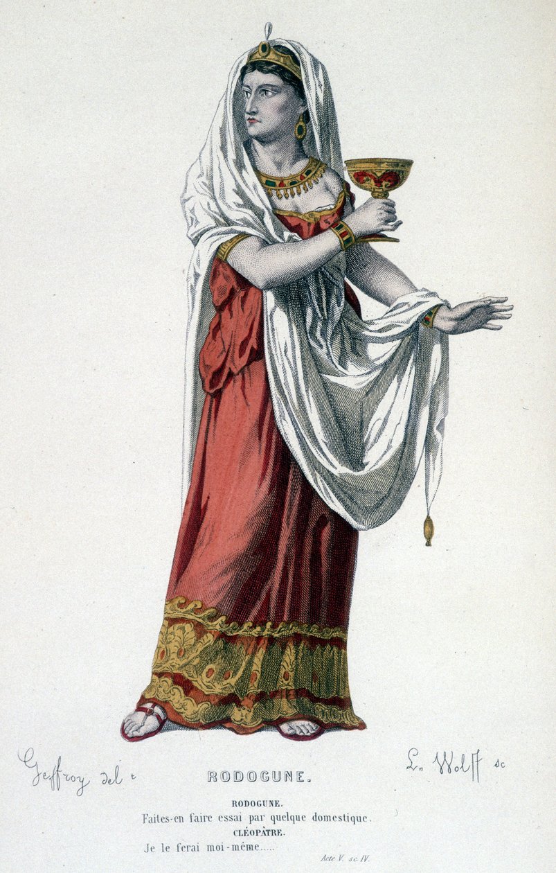 悲剧《Rodogune princess des Parthes》中Cleopatre的角色 - 全剧。(科尔内耶戏剧集)盖夫罗伊绘图，L.沃尔夫雕刻--编辑。Laplace, Sanchez et Cie, Paris 1884 作者 埃德蒙·艾梅·弗洛伦丁·杰弗罗伊