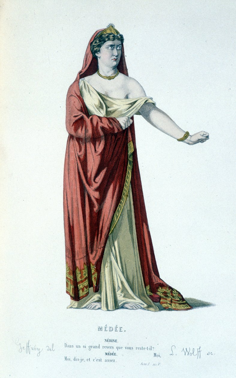 悲剧 Medee - Full Theatre 中 Medee 的角色：（Corneille 戏剧集）由 Geffroy 绘制，由 L. Wolff 雕刻。 Laplace, Sanchez et Cie, 巴黎 1884 作者 埃德蒙·艾梅·弗洛伦丁·杰弗罗伊