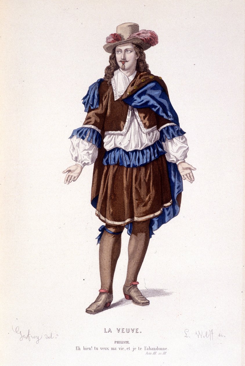 La veuve ou le traitre betrayed中Philiste的角色 - Theatre complet:(科尔内耶戏剧集)格夫罗伊绘图，L. 沃尔夫雕刻--编辑。Laplace, Sanchez et Cie, Paris 1884 作者 埃德蒙·艾梅·弗洛伦丁·杰弗罗伊