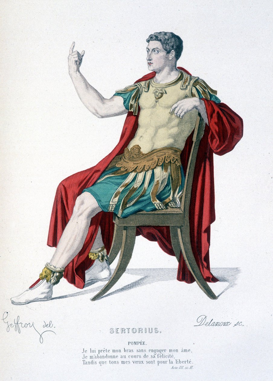 Pompee 在戏剧作品 Sertorius - Full Theatre 中的角色：（Corneille 戏剧集）由 Geffroy 绘制，由 Delanoux 雕刻 - ed。 Laplace, Sanchez et Cie, 巴黎 1884 作者 埃德蒙·艾梅·弗洛伦丁·杰弗罗伊