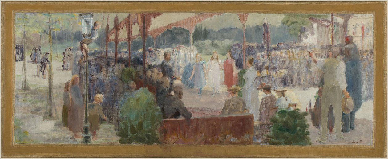 梅松-阿尔弗特村大厅草图：Hommage au mérite，1893 年至 1895 年（布面油画） 作者 埃德蒙·德邦