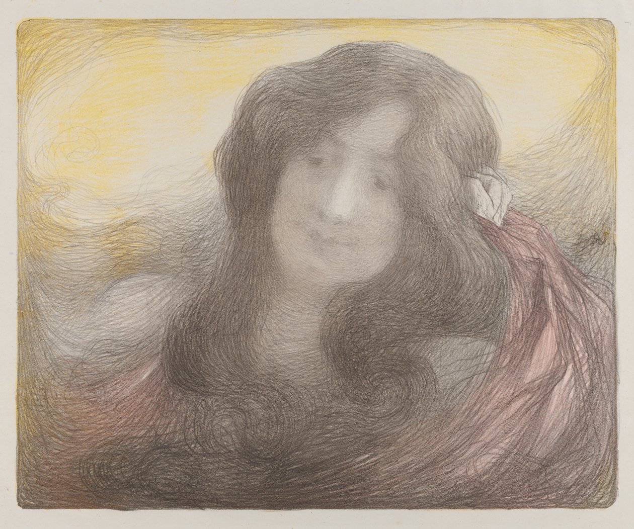 长发女孩，约 1898 年（彩色石版画） 作者 埃德蒙·弗朗索瓦·阿曼·让