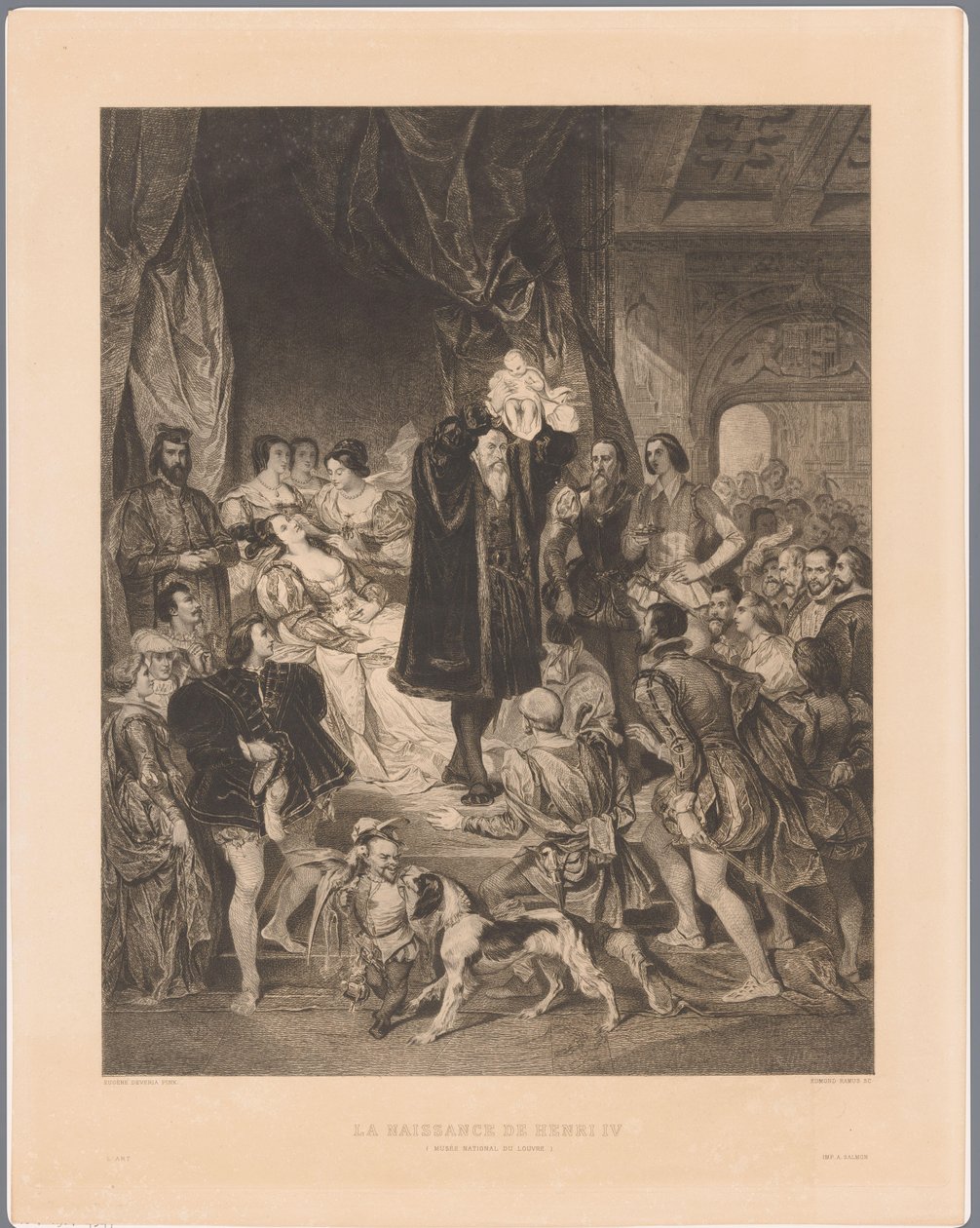 安托万·德·波旁国王展示他刚出生的儿子亨利四世 La Naissance de Henri IV（物体上的标题） 作者 埃德蒙·约瑟夫·拉姆斯