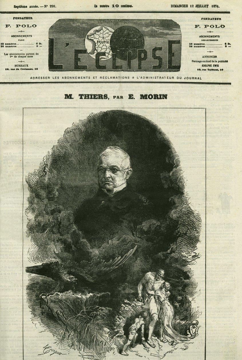 法国政治家阿道夫·梯也尔 (1797-1877) 的肖像。 E. Morin 的“L