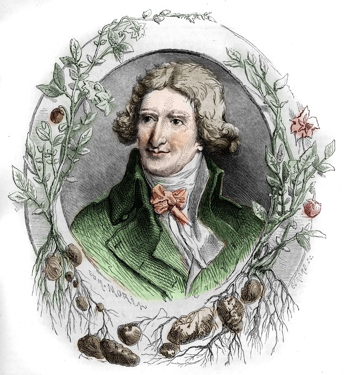 安托万-奥古斯丁-帕门蒂尔（1737-1813）的肖像，法国军事药剂师和农学家。埃德蒙-莫兰的版画 作者 埃德蒙·莫林