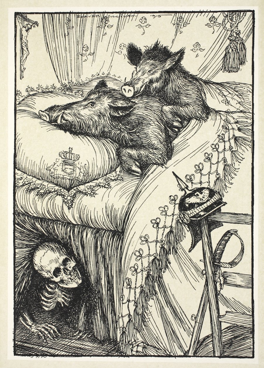 比利时床，来自Kaiser&39;s Garland的插图，由Edmund J. Sullivan，酒吧。 1916年 作者 埃德蒙·约瑟夫·沙利文