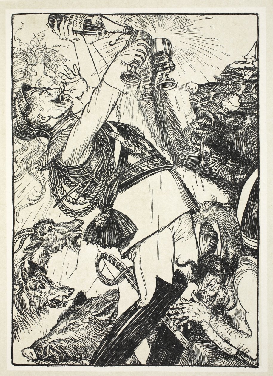 Circe和Prussian Comus的葡萄酒，来自Kaiser&39;s Garland的插图，由Edmund J. Sullivan，酒吧。 1916年 作者 埃德蒙·约瑟夫·沙利文