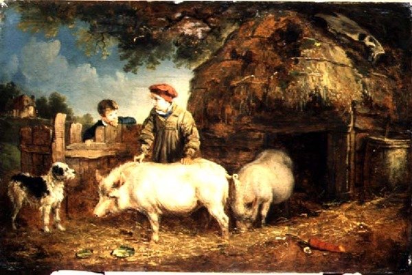给猪喂食 作者 埃德蒙·布里斯托（Edmund Bristow）