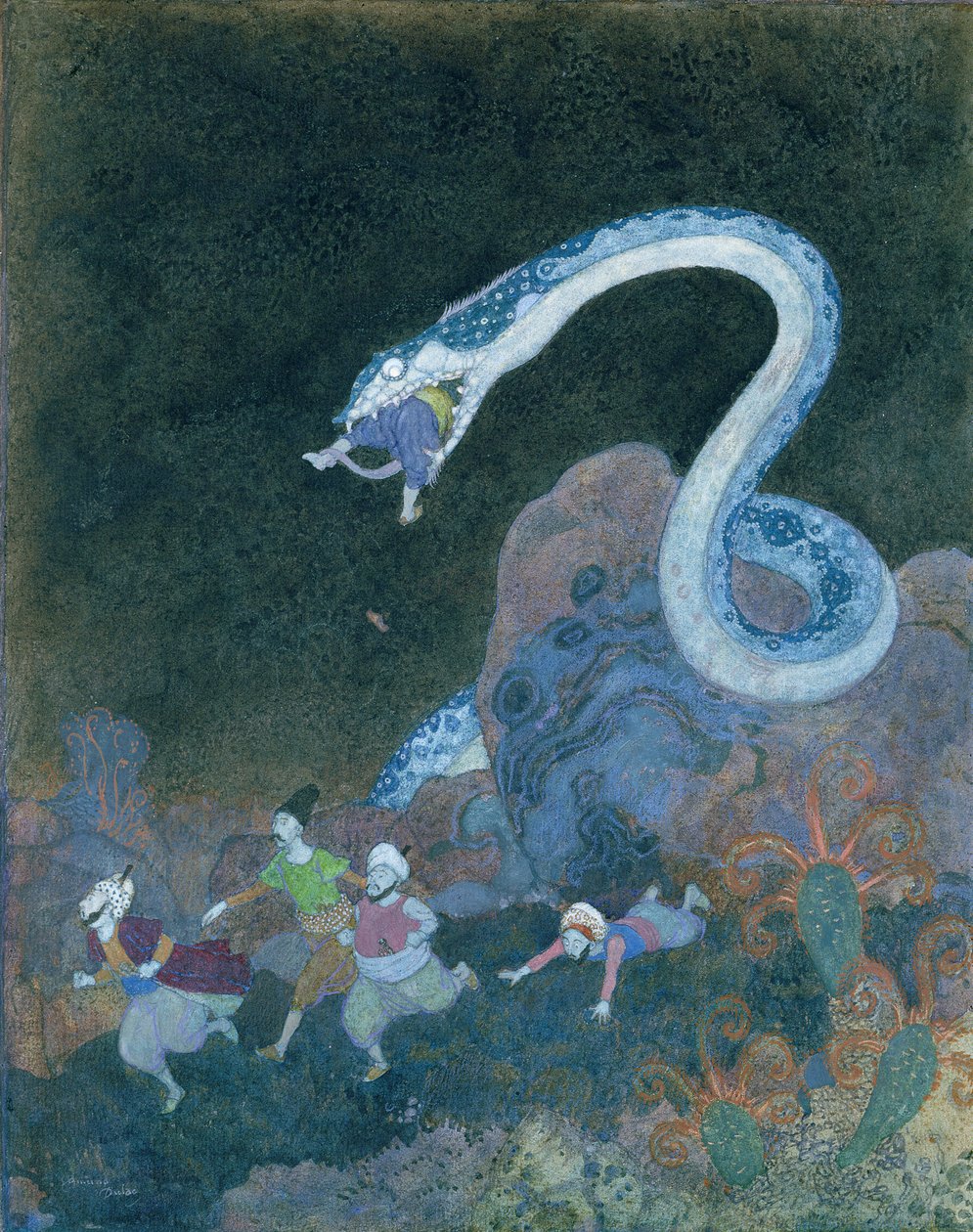 塞尔维亚童话：蛇的故事（纸上水彩画） 作者 埃德蒙·杜拉克（Edmund Dulac）