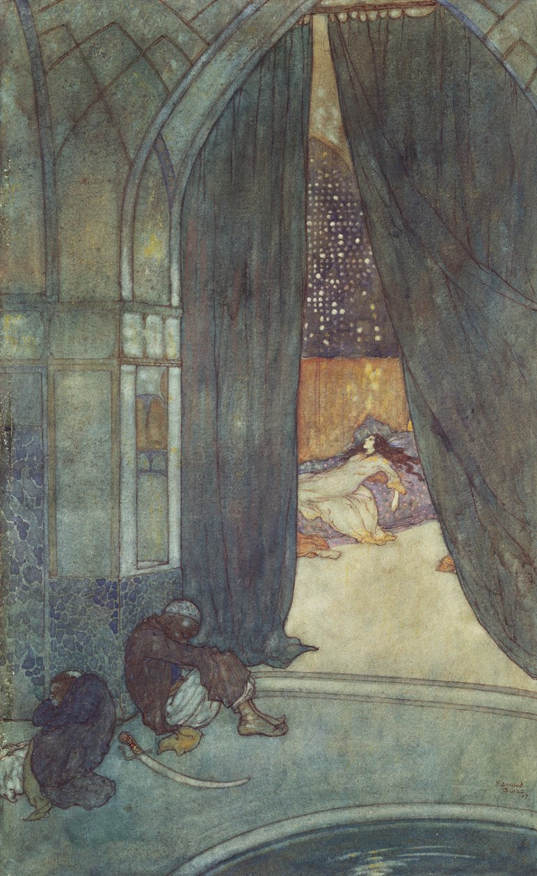 "他看见黑人太监睡着了" 作者 埃德蒙·杜拉克（Edmund Dulac）