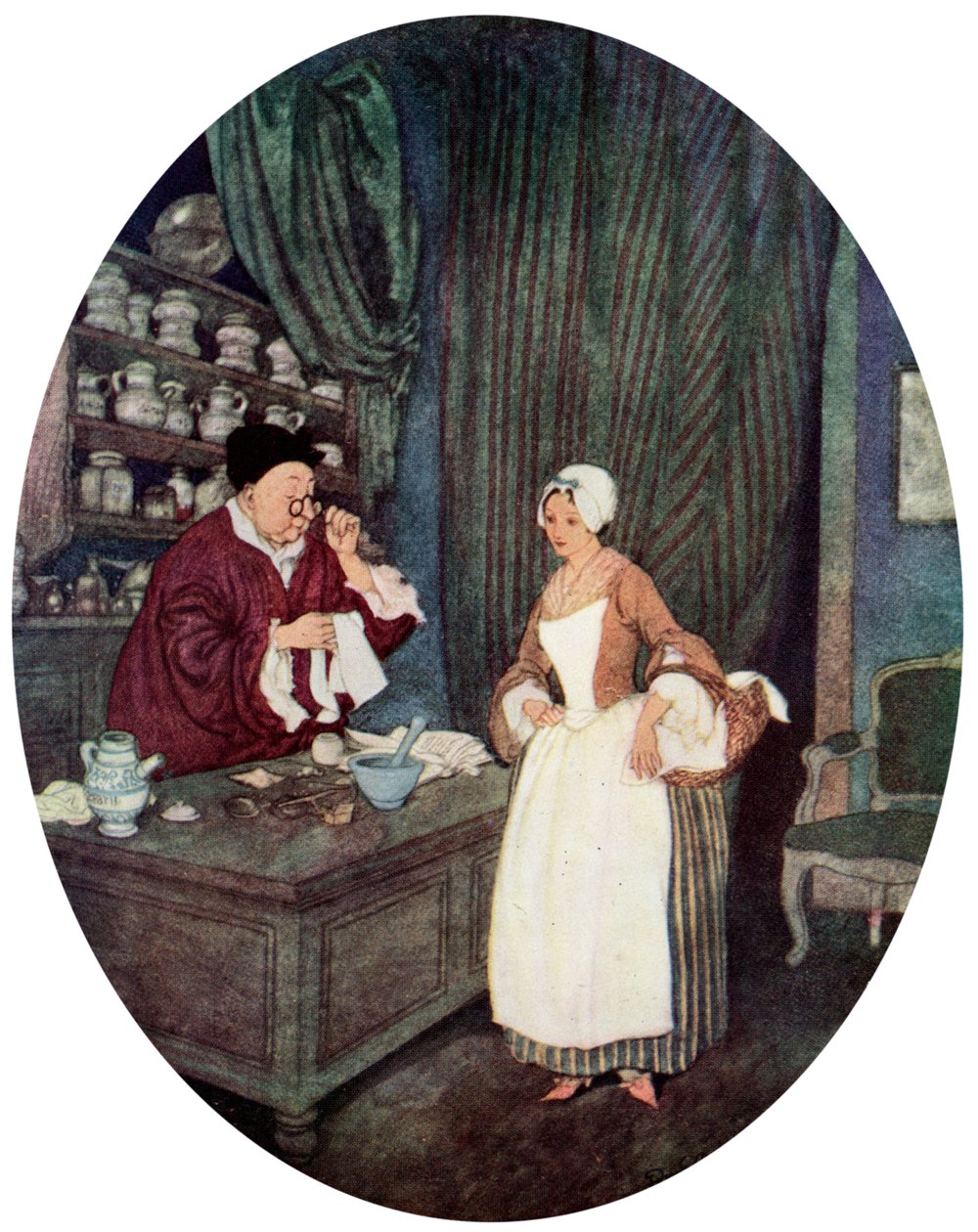 我从未见过这么小的缝纫机"，约1900-1950年 作者 埃德蒙·杜拉克（Edmund Dulac）