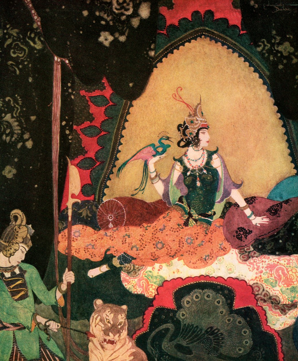 埃德蒙-杜拉克的《莱拉抱着鸟》（Layla Holding a Bird 作者 埃德蒙·杜拉克（Edmund Dulac）