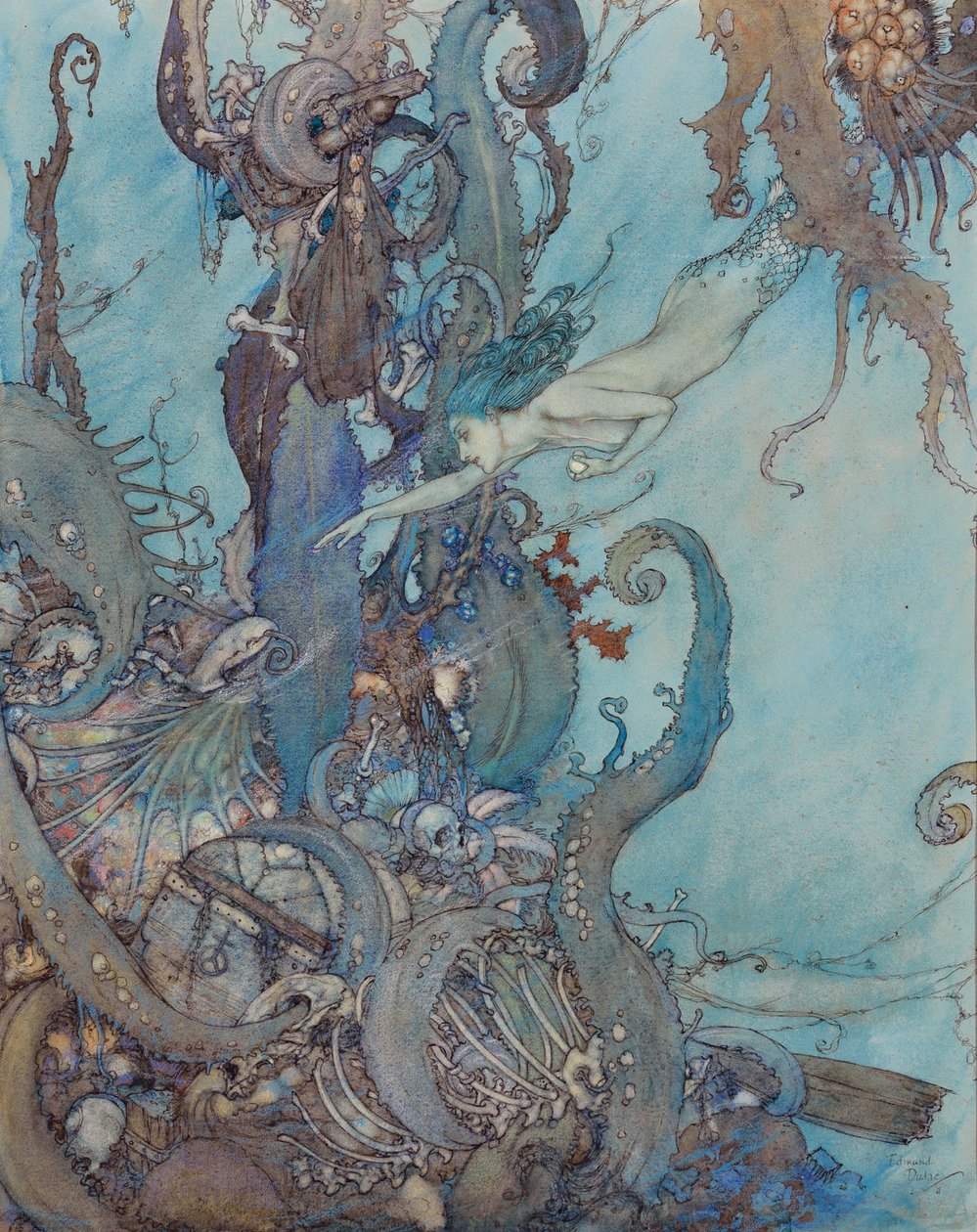 小美人鱼》，"只要一看到明亮的液体，他们就吓得往后退"。 作者 埃德蒙·杜拉克（Edmund Dulac）