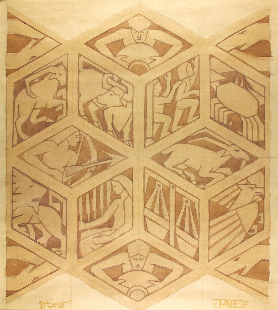 黄道十二宫--装饰艺术，1934 年 4 月（纸面水粉画） 作者 埃德蒙·亨特