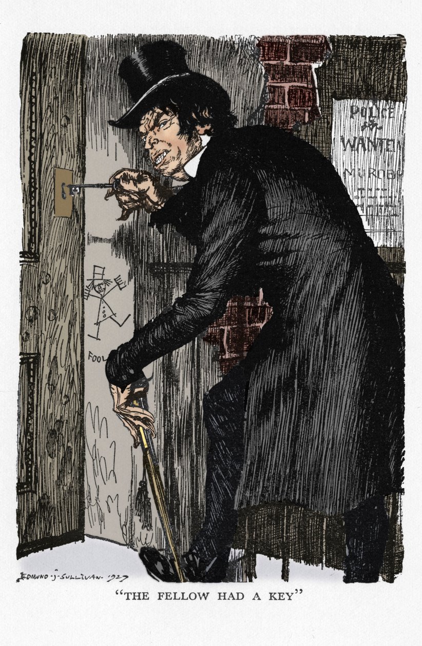 罗伯特·路易斯·史蒂文森（Robert Louis Stevenson）的《杰基尔博士和海德先生的奇怪案》中的场景，1927年 作者 埃德蒙·约瑟夫·沙利文