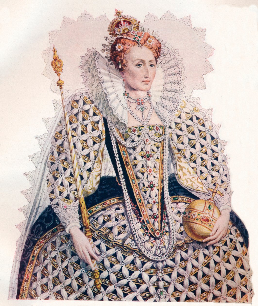 伊丽莎白，英国女王，击败西班牙无敌舰队，1588年，1902年 作者 埃德蒙·托马斯·帕里斯（Edmund Thomas Parris）