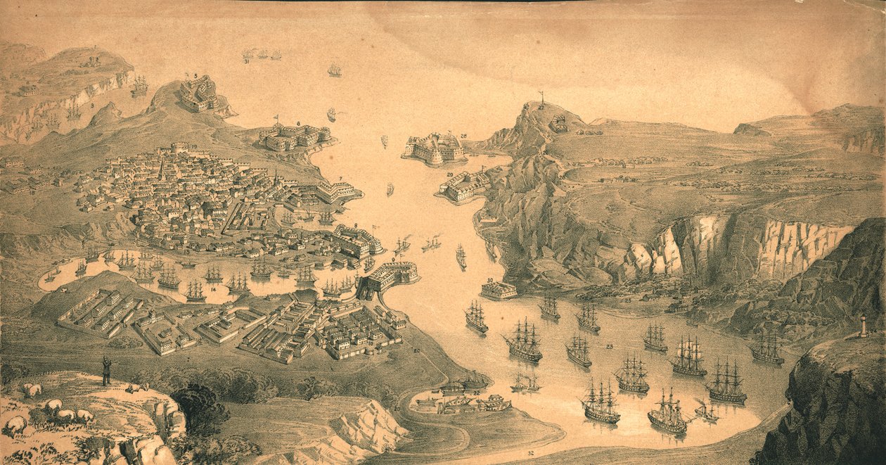 塞巴斯托波尔的城镇，要塞和港口，1854年 作者 埃德蒙·沃克