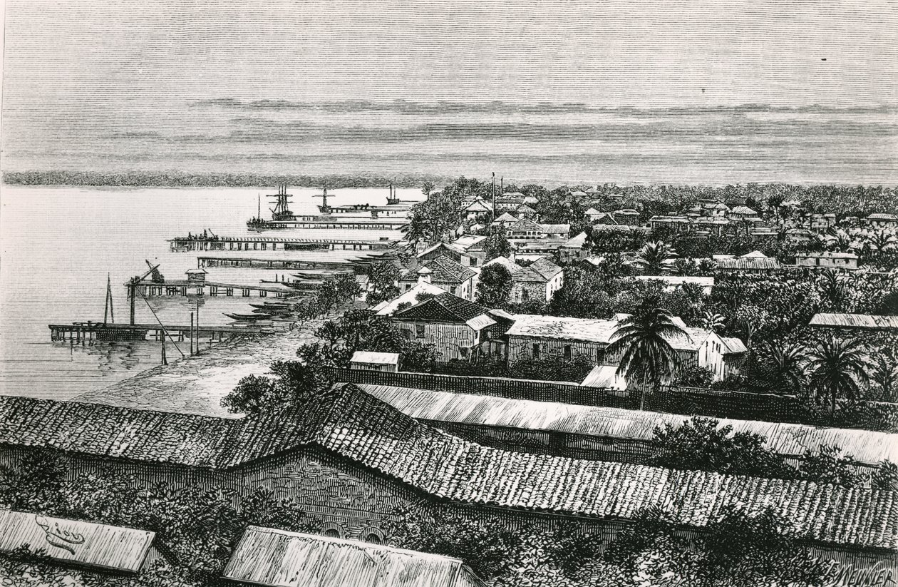 1887年，尼日利亚拉各斯的欧洲区 作者 爱德华·里奥（Edouard Riou）