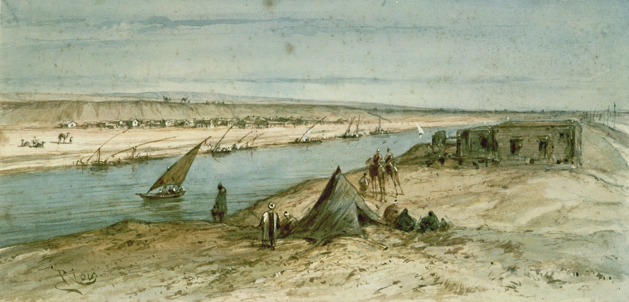 苏伊士运河，纪念1869年就职典礼上纪念Eugenie皇后航行的纪念册（1827-1920） 作者 爱德华·里奥（Edouard Riou）