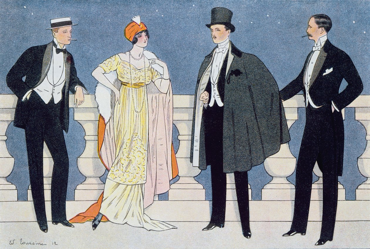 优雅的男女晚礼服，插图来自&39;L&39;Homme Elegant&39;1912 作者 爱德华·图兰恩