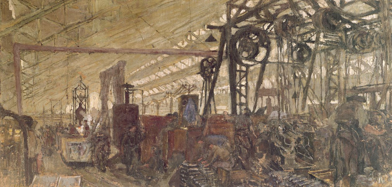 弹药厂的内部，1916-17（画布上的蛋彩画） 作者 爱德华·维拉德