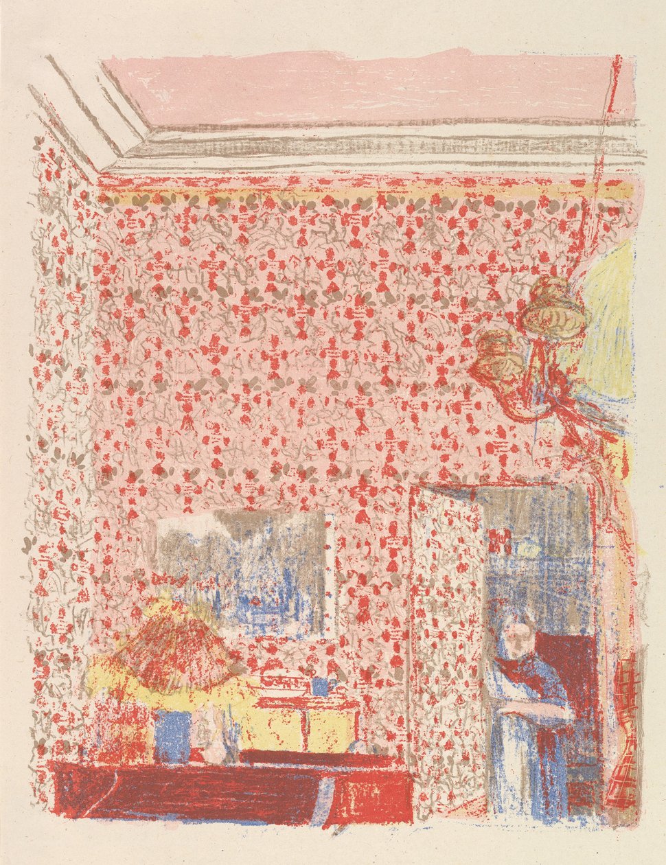 内部与粉红色壁纸我，来自系列PaysagesetIntérieurs，1899 作者 爱德华·维拉德