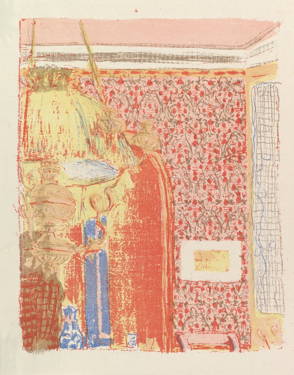内部与粉红色壁纸II，来自风景和室内设计系列，1899年 作者 爱德华·维拉德