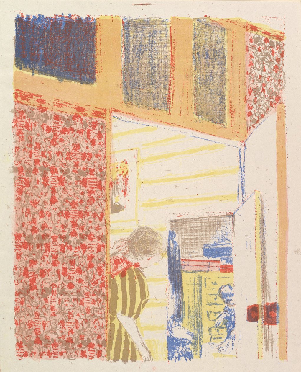 内部与粉红色壁纸III，来自风景和室内设计系列，1899年 作者 爱德华·维拉德