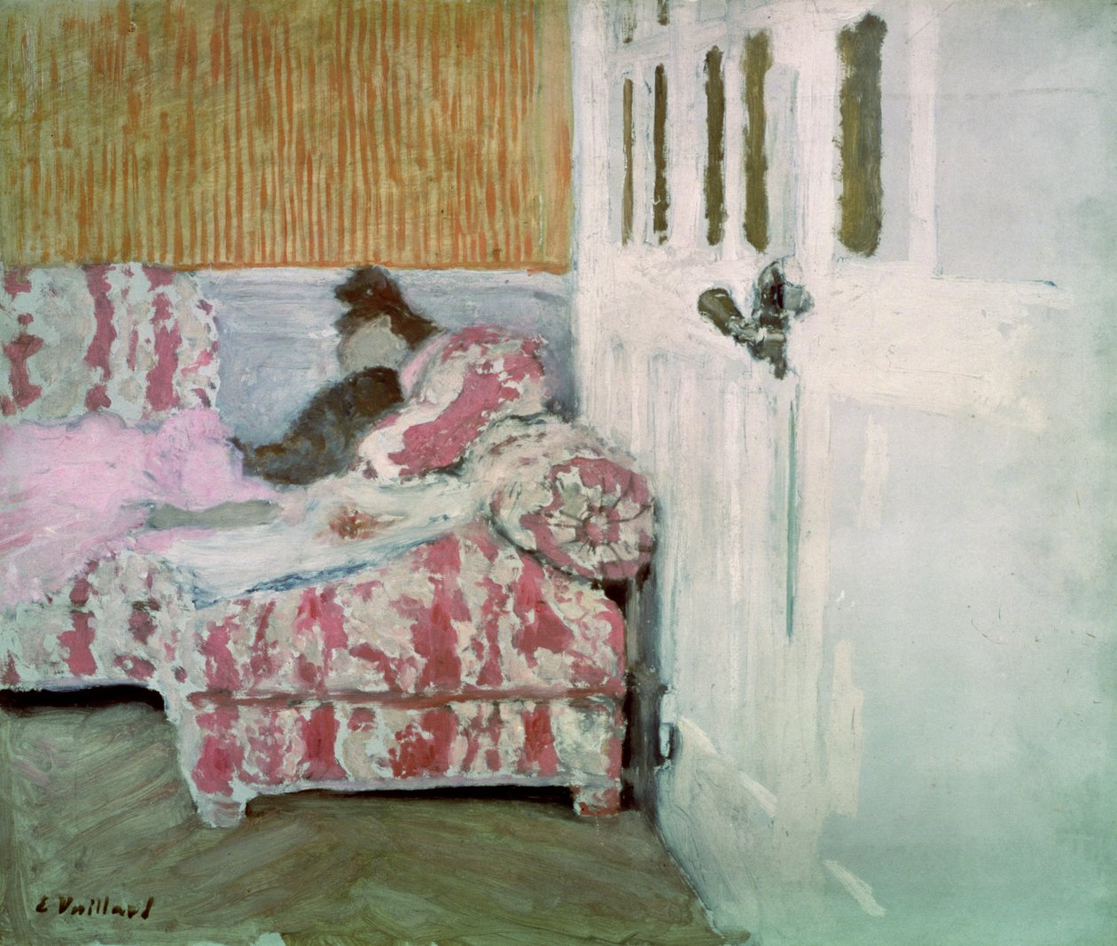 在沙发上，或白色房间，c.1890-93（纸板上的油） 作者 爱德华·维拉德