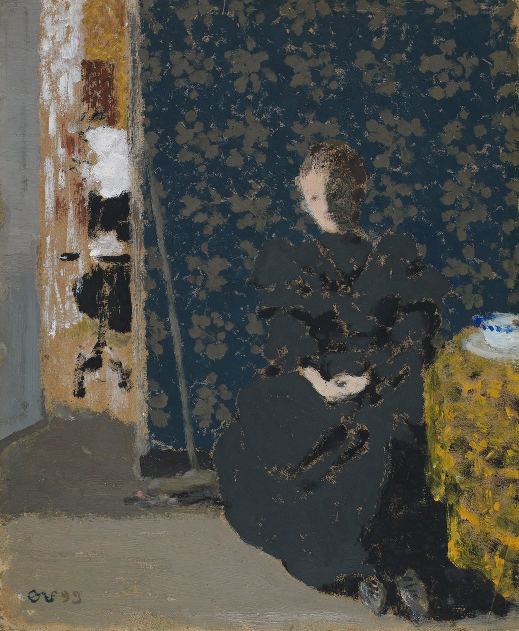 PD.1-1994坐着的女人，一杯咖啡，1893年（纸板上的犬瘟热） 作者 爱德华·维拉德