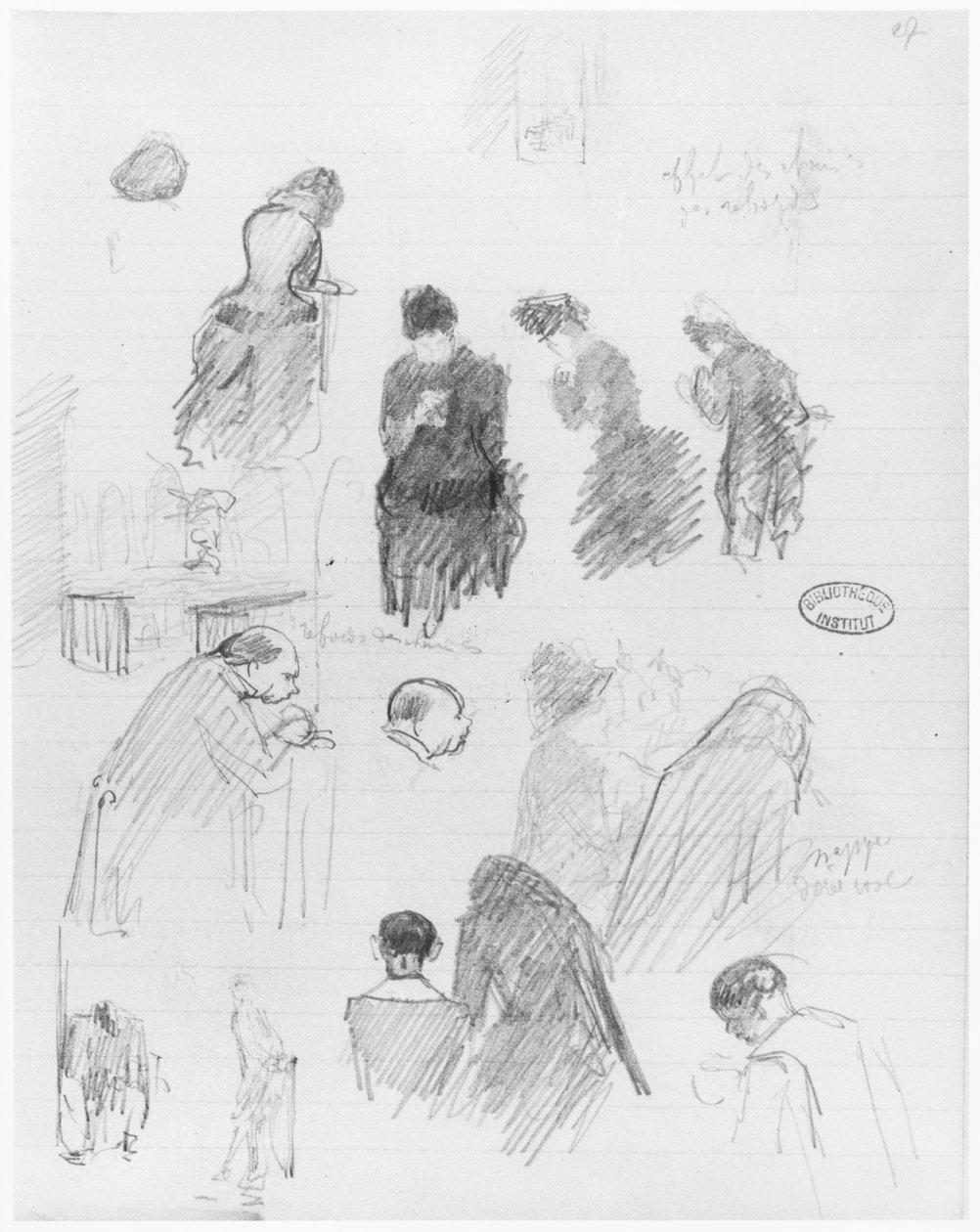 写生簿的页面，1890-1940（铅笔在衬纸上） 作者 爱德华·维拉德