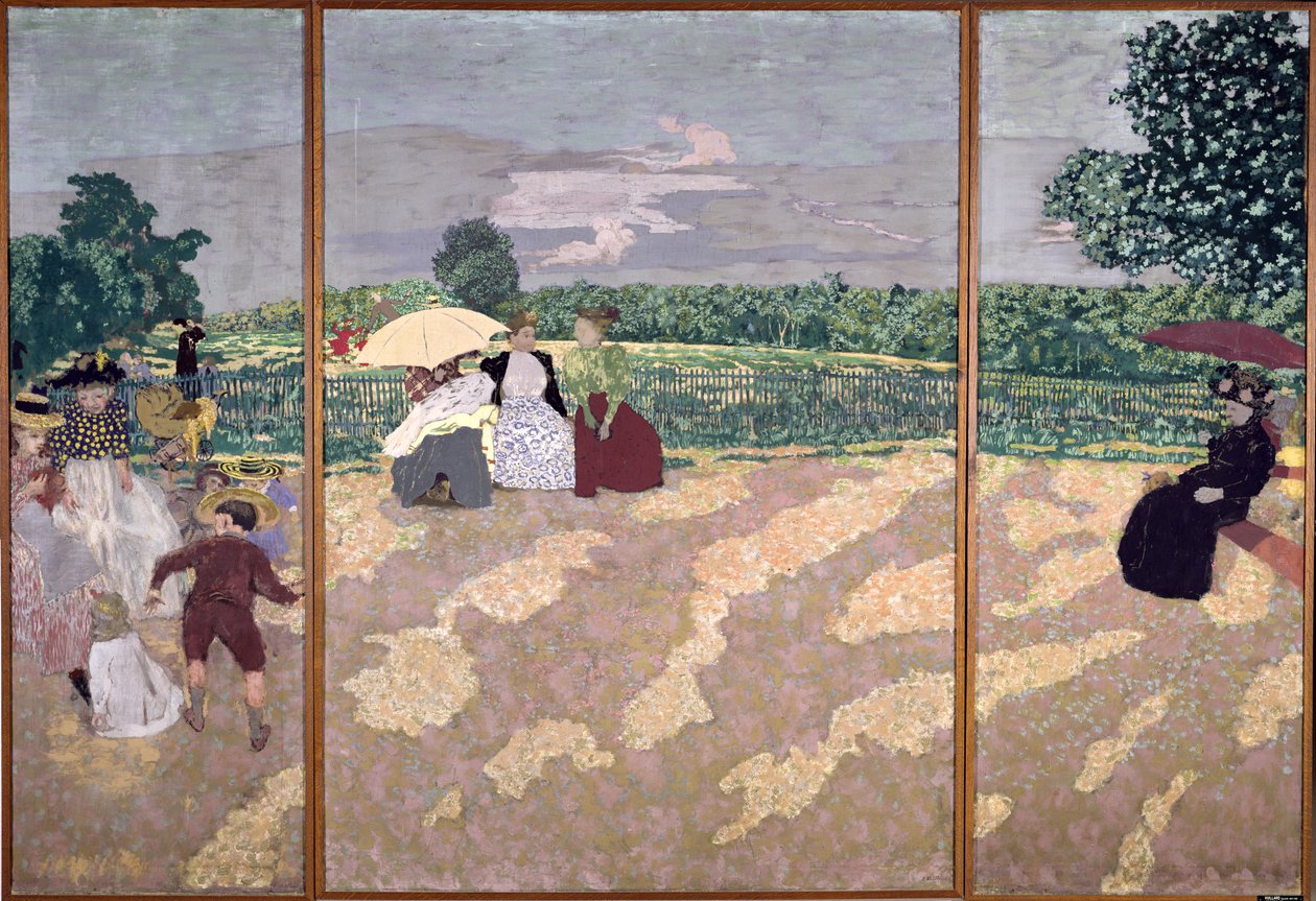 公共花园：护士，对话和红伞，1894年（画布上的瘟疫） 作者 爱德华·维拉德