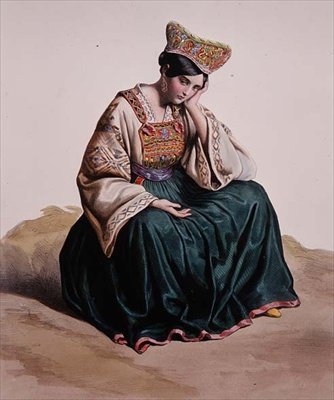 穿着卡拉布里亚服饰的年轻女孩 作者 爱德华（后）Pingret