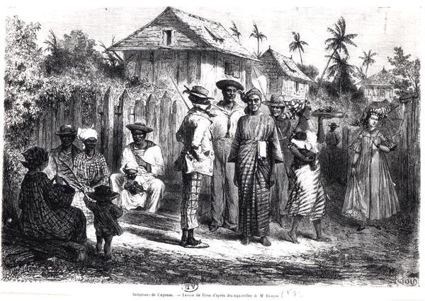 卡宴的居民，根据M. Bouyer的水彩画，由Antoine Valery Bertrand（生于1823年）雕刻（雕刻）（黑白照片）。 作者 爱德华（之后）Riou