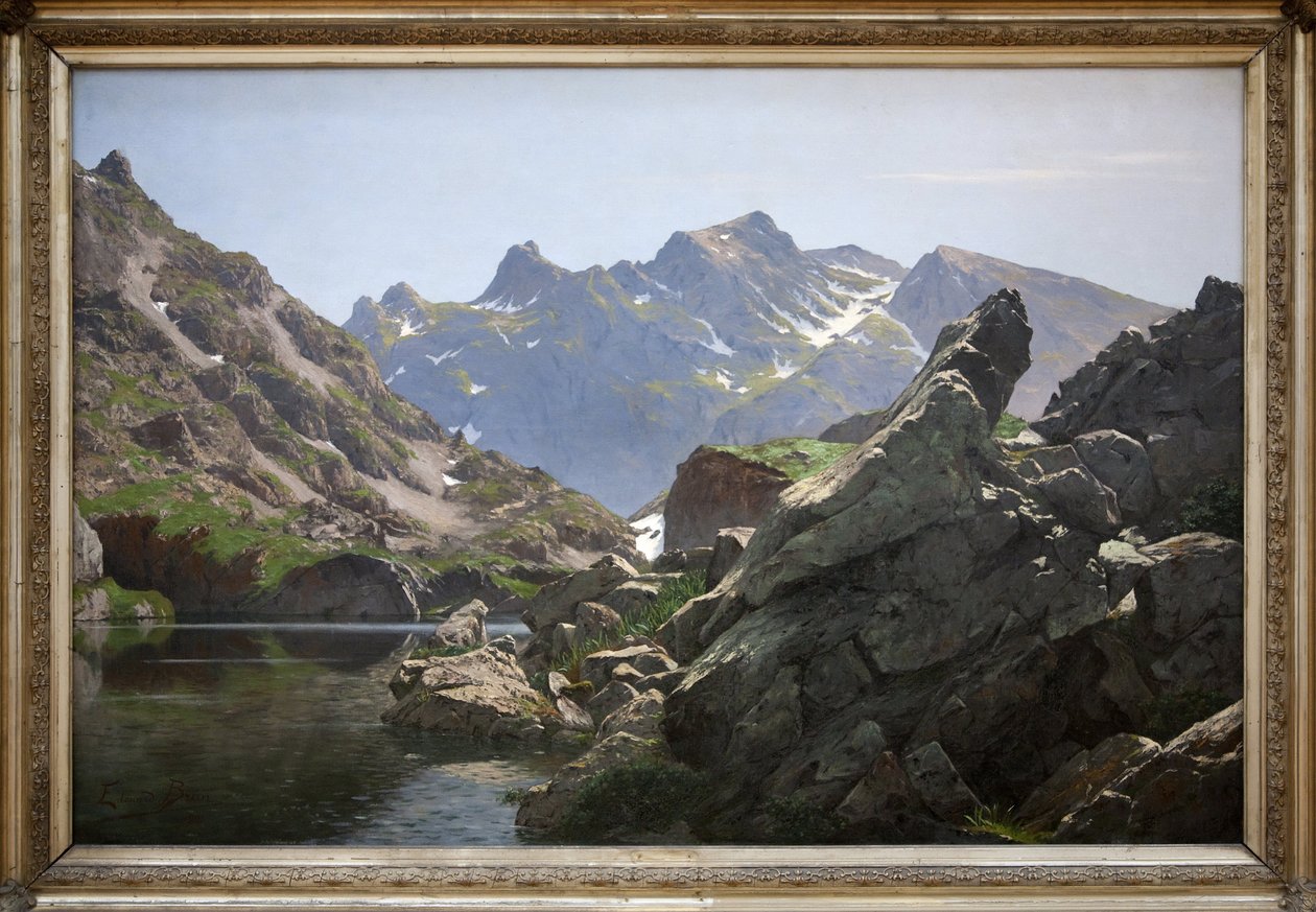 《梅拉特湖》，爱德华·布伦（Edouard Brun，1860-1935）于 1901 年创作的油画，该湖位于伊泽尔省的贝勒多纳链。 Photophraphie，KIM Youngtae，格勒诺布尔，格勒诺布尔博物馆。 作者 爱德华布伦
