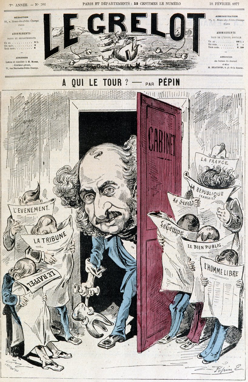 （关于报纸审查的漫画）- 佩平，1877 年 2 月 18 日的“Le Grelot” 作者 爱德华·纪尧明·佩平