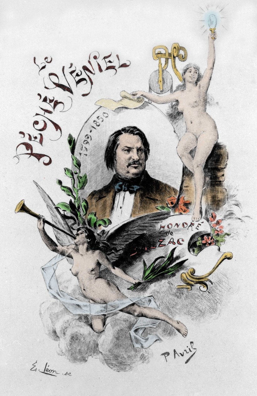 荷诺尔-德-巴尔扎克的《罪孽》的封面。1901年保罗-艾弗里尔（1843-1928）的插图。 作者 爱德华·亨利·艾薇儿