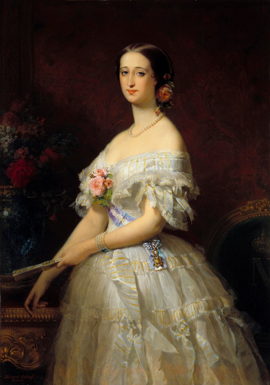 Imperatrice Eugenie (1826-1920) 的肖像。 爱德华·路易斯·杜布夫 (Edouard Louis Dubufe) 的绘画 (1820-1883) 作者 爱德华·路易斯·杜布菲