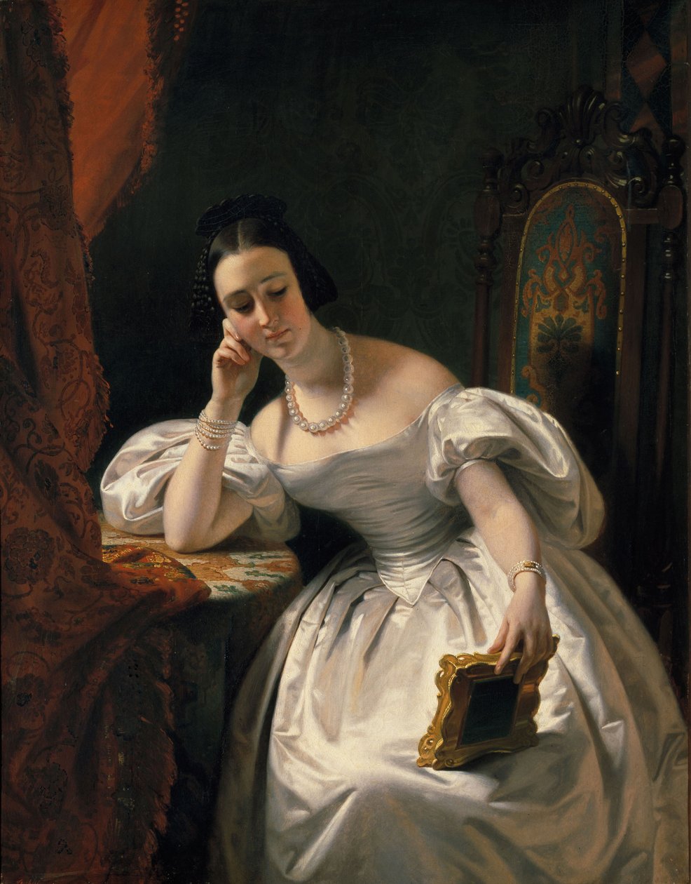 有纵向的女孩，c。 1840年。 作者 爱德华·路易斯·杜布菲